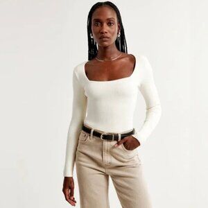 Abercrombie & Fitch Ribbed Long Sleeve Bodysuit (Small)